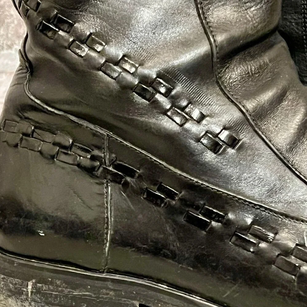 Ghost Hand-crafted Italian Leather Ankle Boots Black Woven Detail Side Zip 42